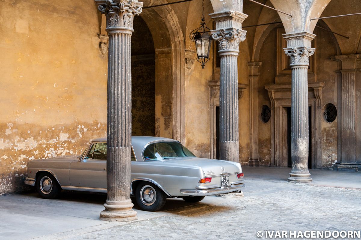 Vintage car inside a courtyard, Bologna