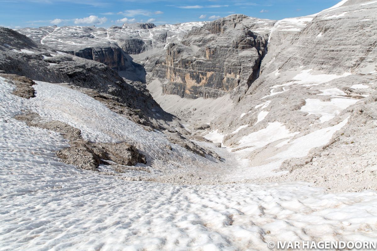 Looking down from Piz Boè