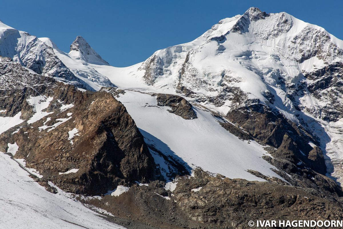 Piz Bernina as seen from the trail to Munt Pers