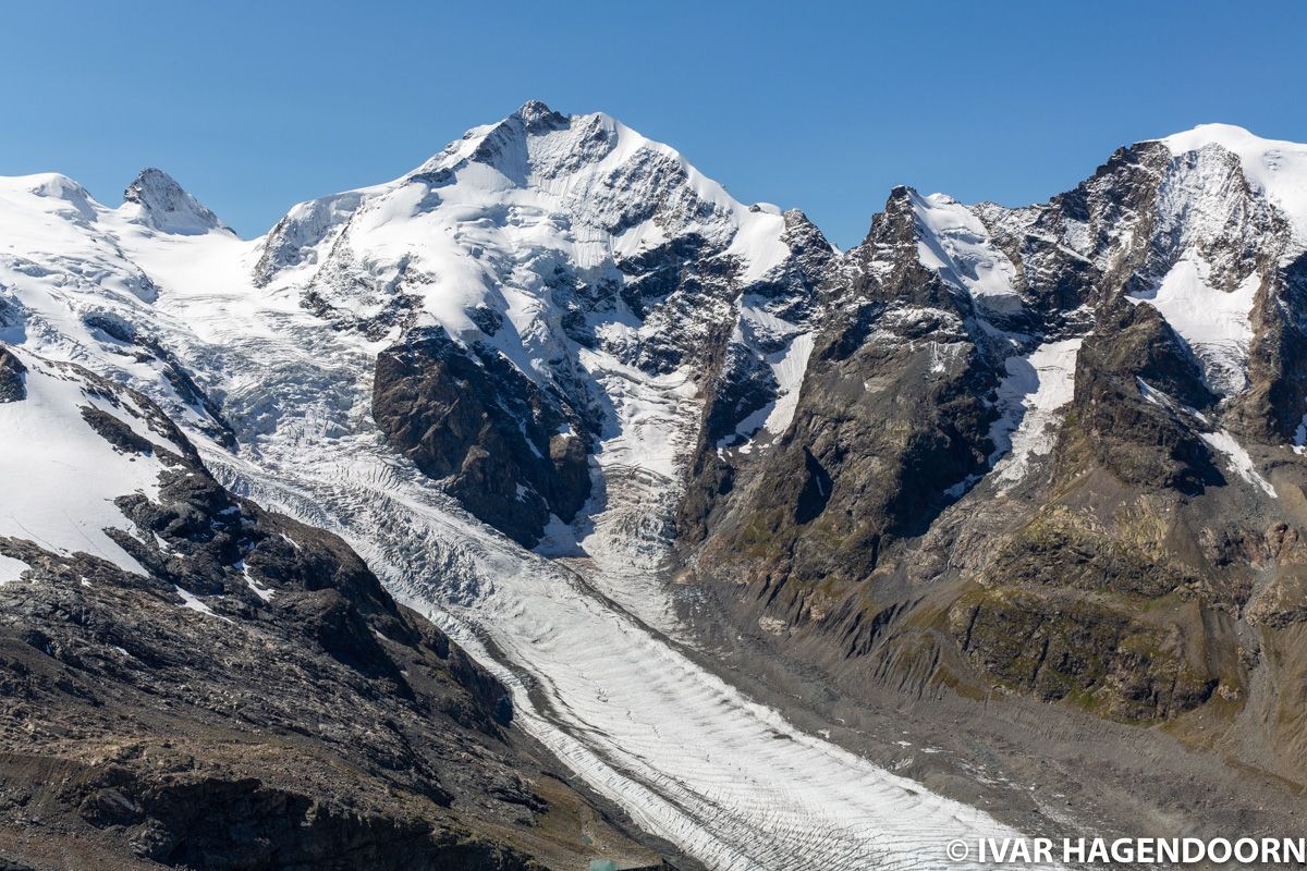 Piz Bernina as seen from the trail to Munt Pers