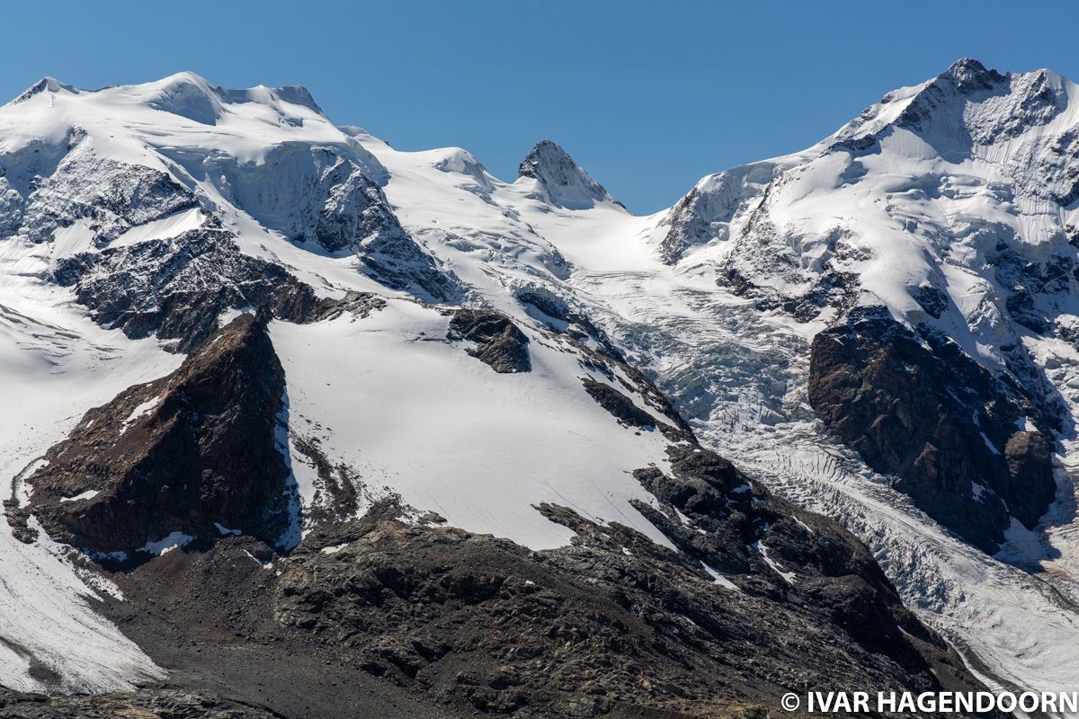 Piz Bernina as seen from the trail to Munt Pers